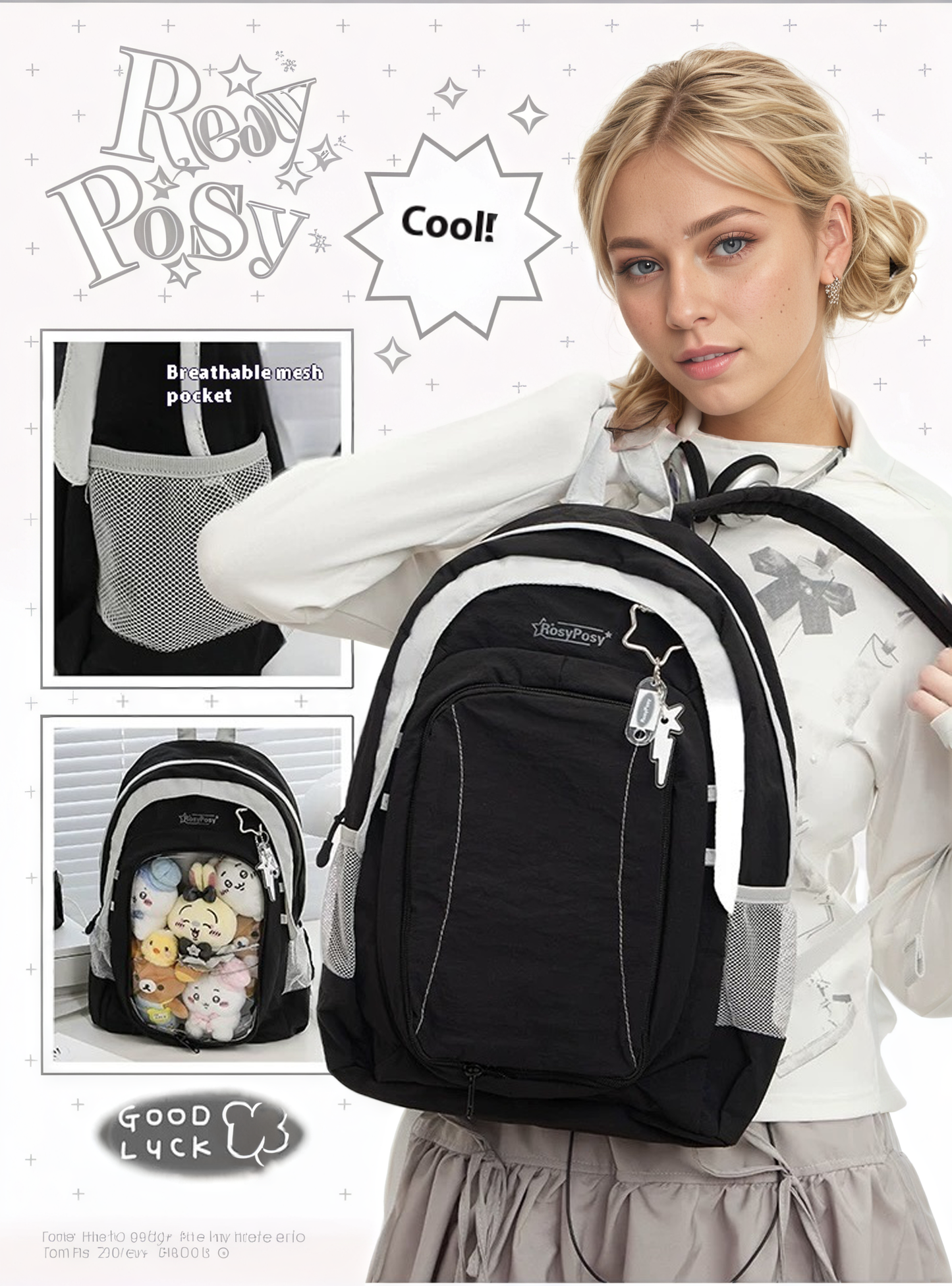 RosyPosy labubu school bag backpack for school lightweight college suitable for plush tools