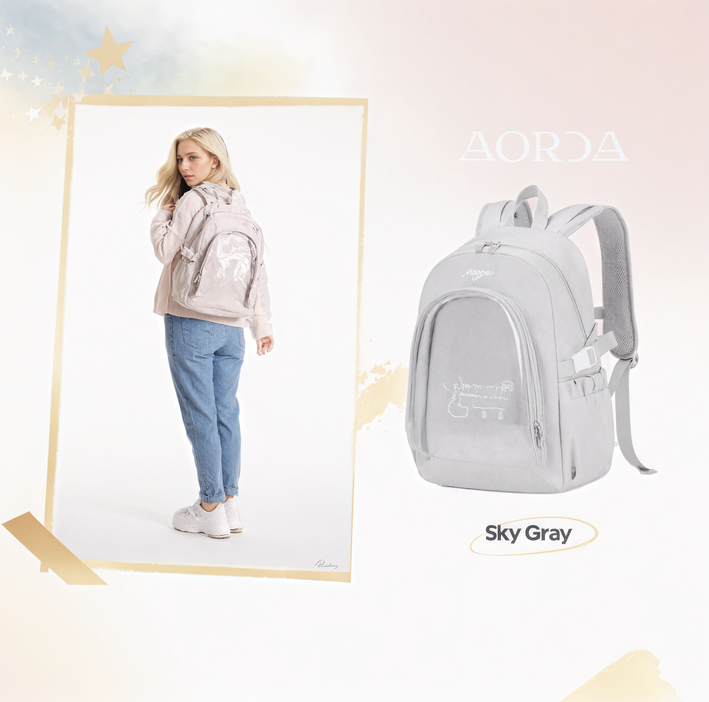 AORDA school bag backpack for school ita bag college large capacity suitable for plush tools