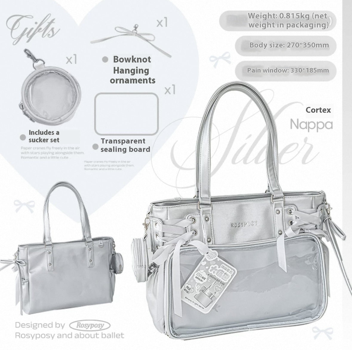 RosyPosy labubu tote bag for women large bag ita bag college bag large capacity suitable for plush toys