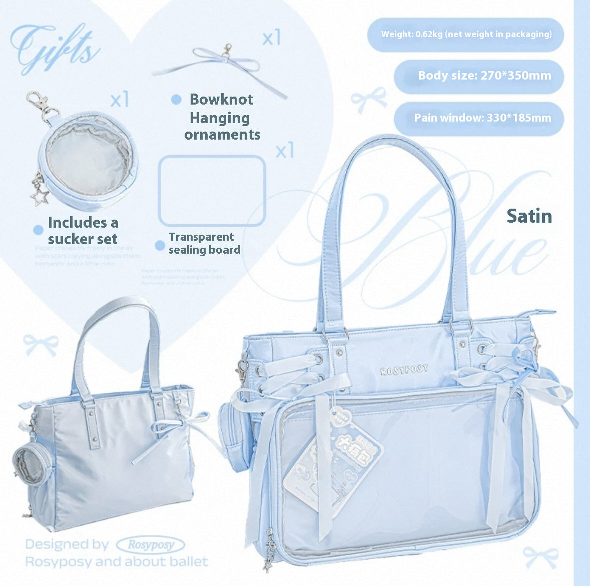 RosyPosy labubu tote bag for women large bag ita bag college bag large capacity suitable for plush toys