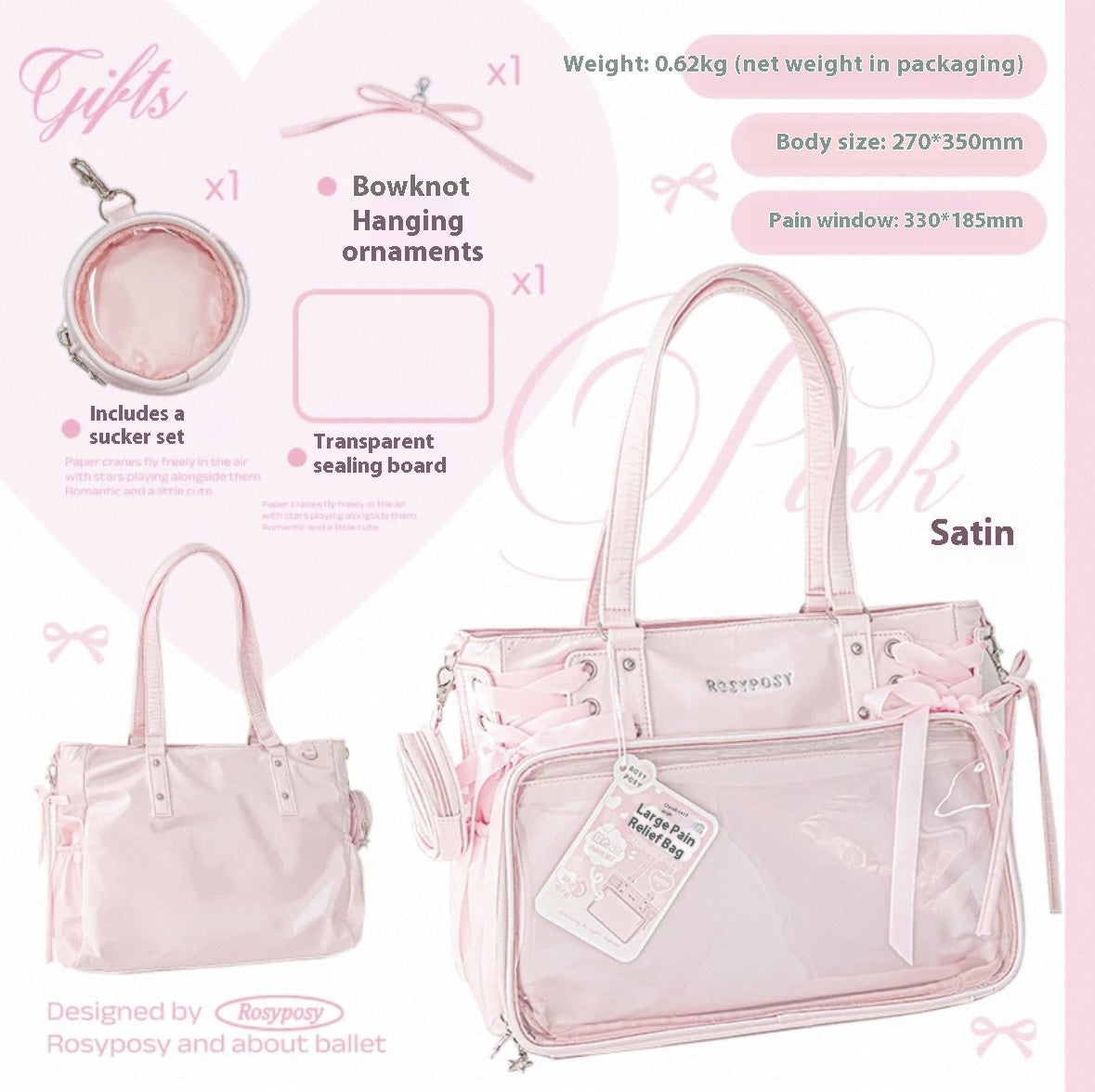 RosyPosy labubu tote bag for women large bag ita bag college bag large capacity suitable for plush toys