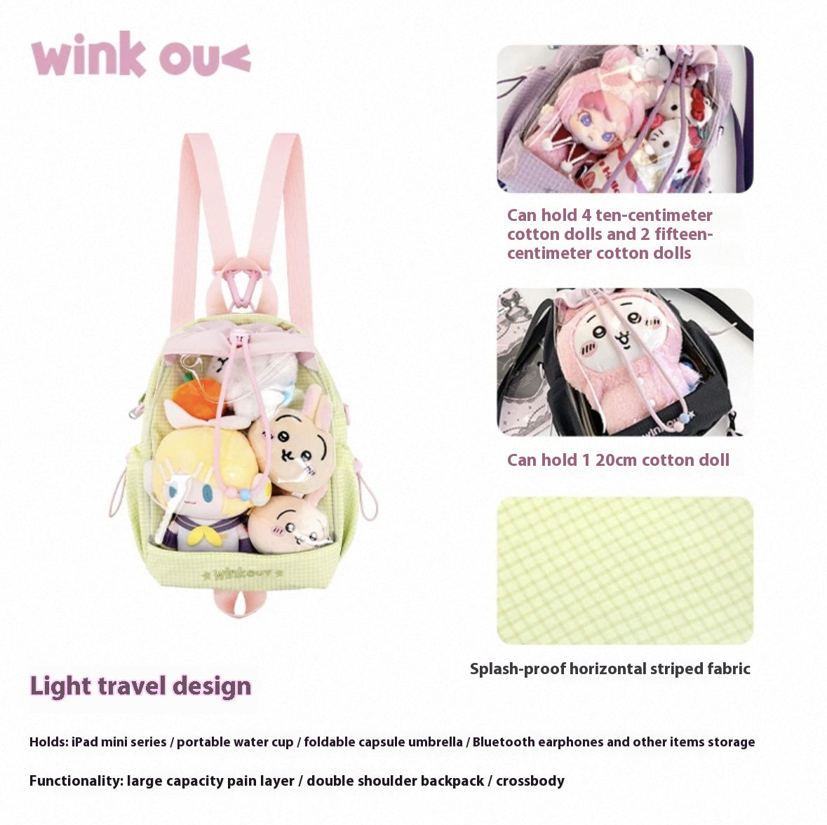 winkouv school bag backpack waterproof lightweight college small size suitable for plush tools