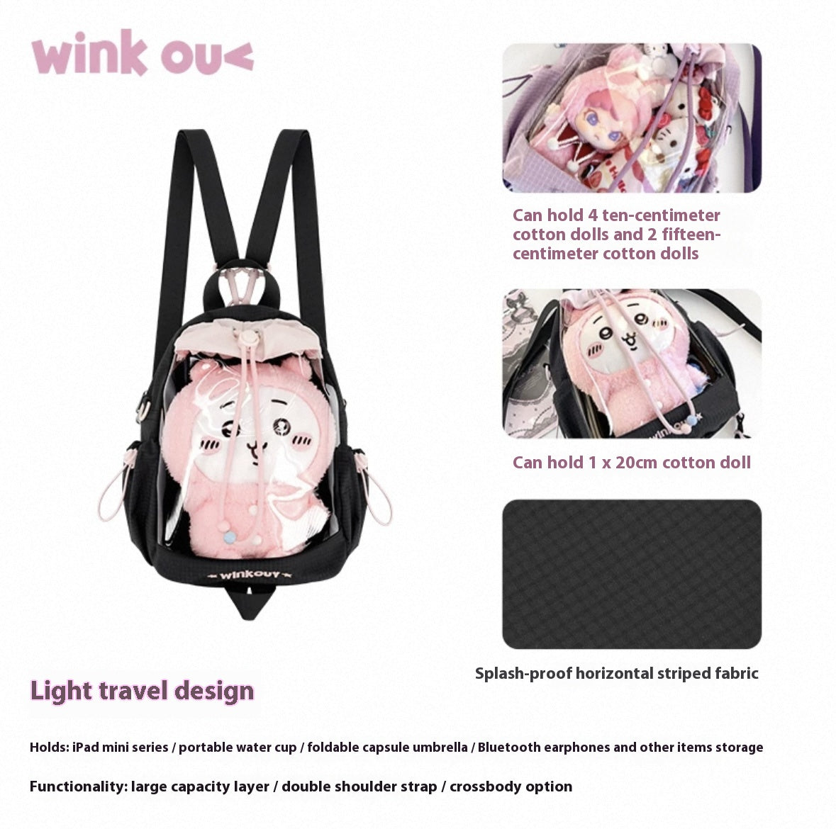 winkouv school bag backpack waterproof lightweight college small size suitable for plush tools