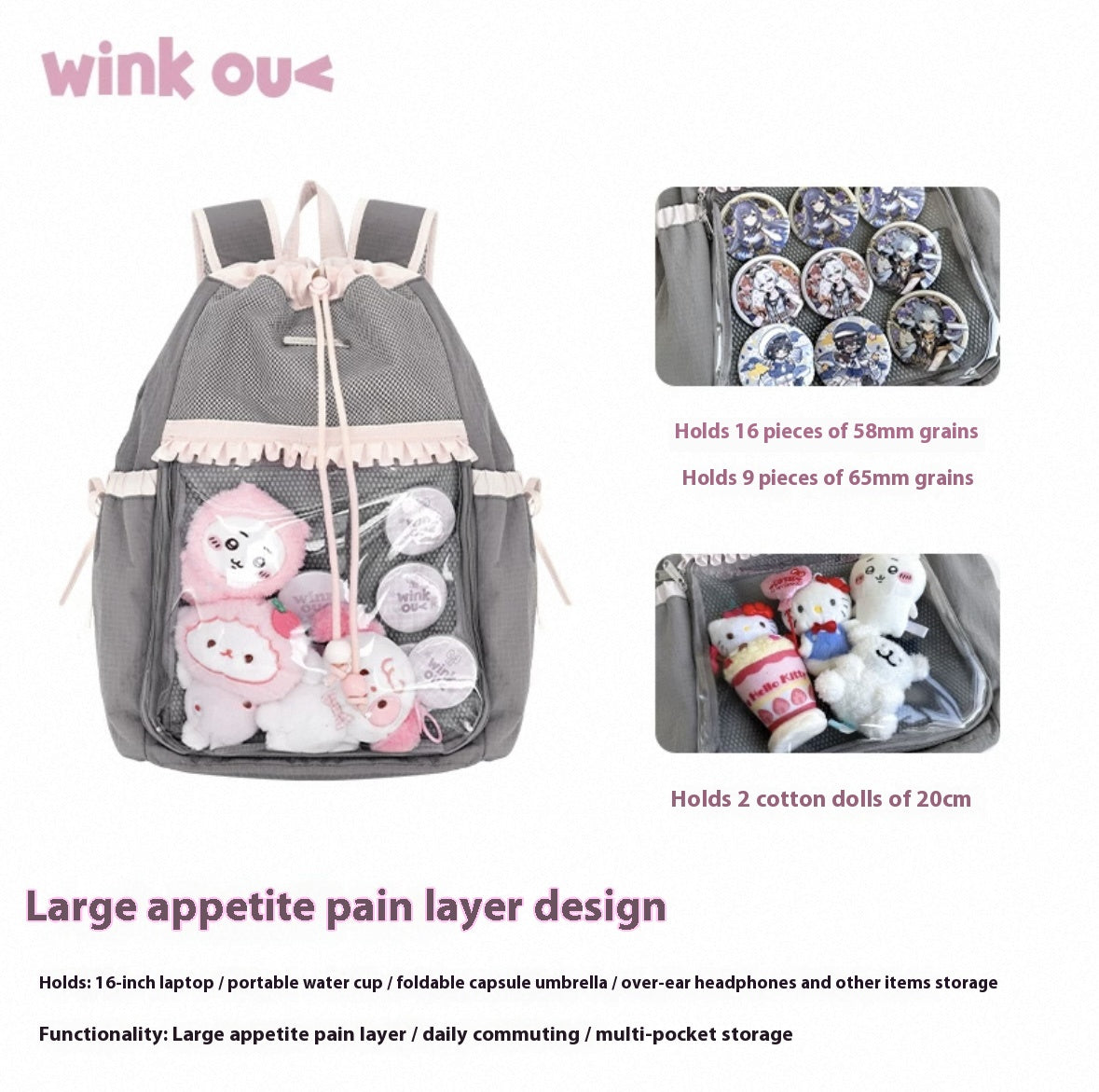 winkouv school bag backpack for school ita bag college large capacity suitable for plush tools