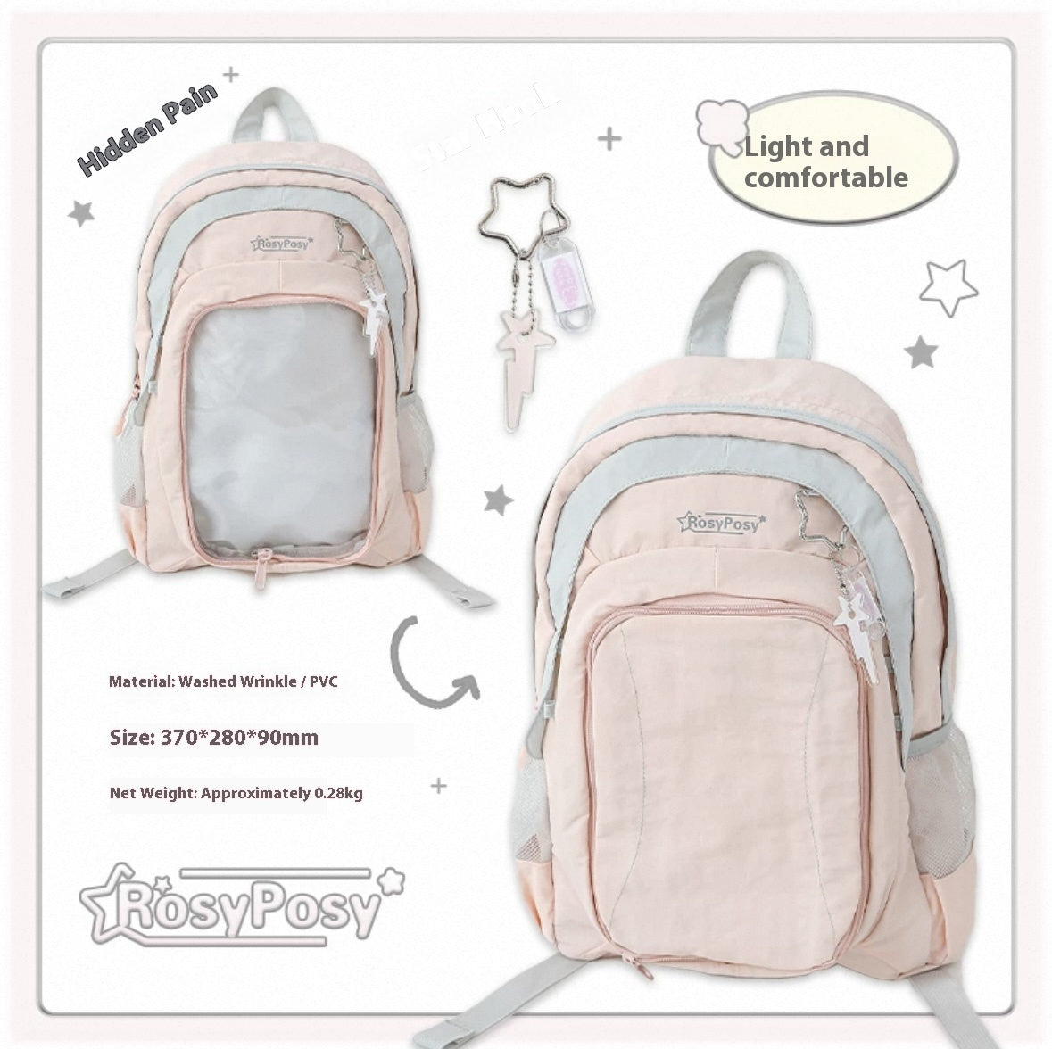 RosyPosy labubu school bag backpack for school lightweight college suitable for plush tools