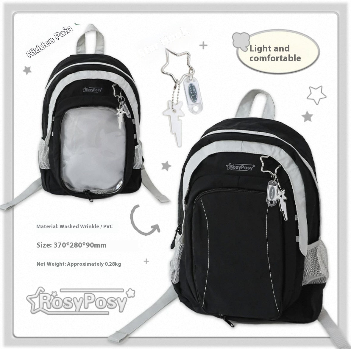 RosyPosy labubu school bag backpack for school lightweight college suitable for plush tools