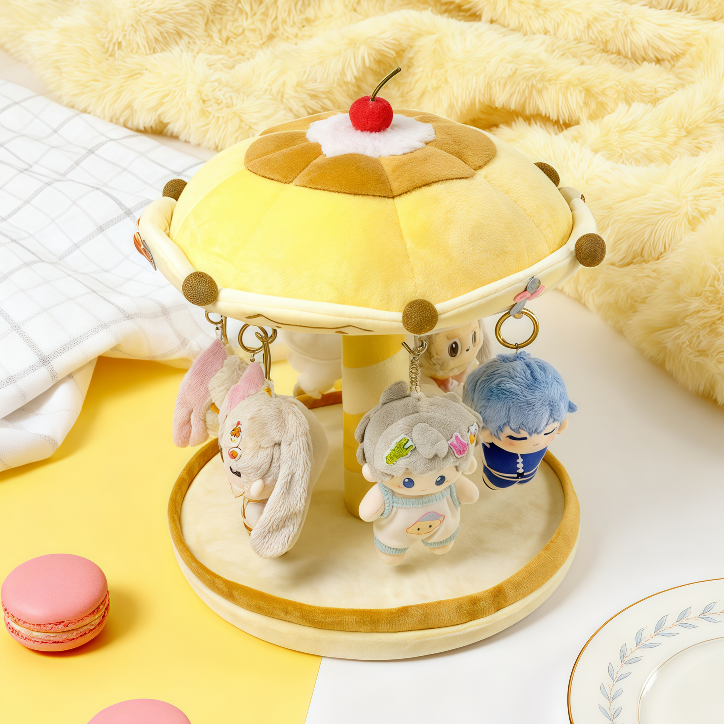 labubu旋转娃屋同款现货旋转木马旋转小屋棉花娃娃屋旋转毛绒娃屋