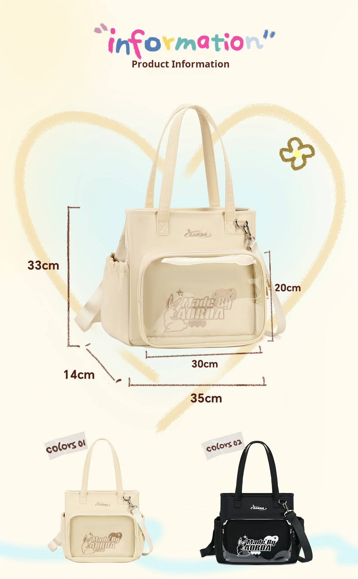 AORDA tote bag for women large bag ita bag college bag large capacity suitable for plush toys