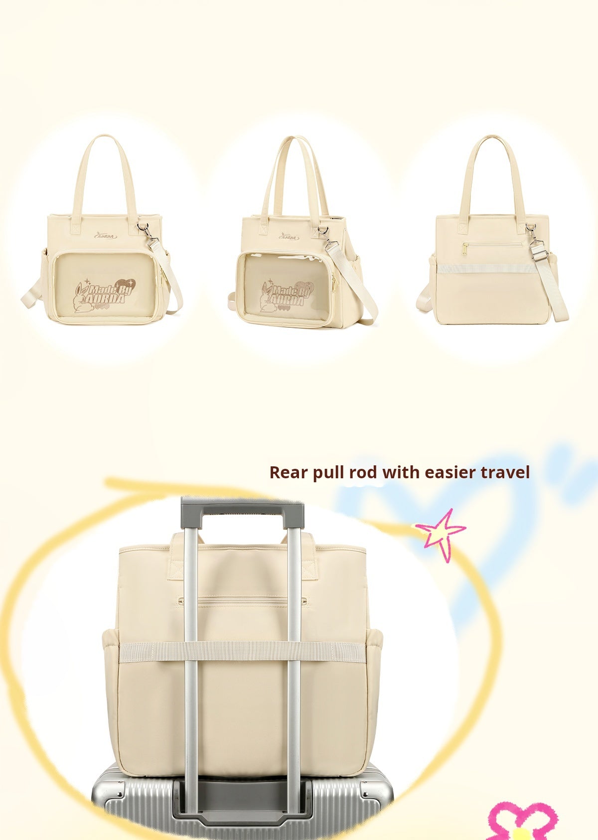 AORDA tote bag for women large bag ita bag college bag large capacity suitable for plush toys