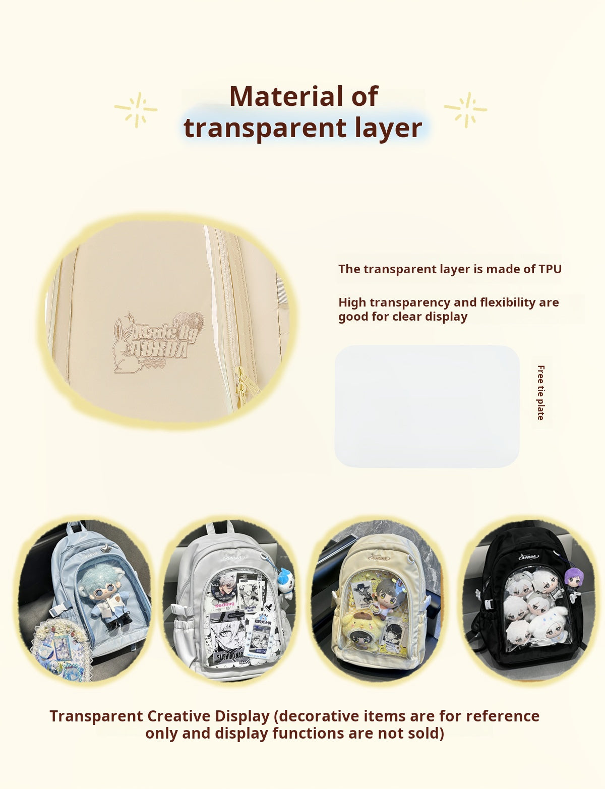 AORDA school bag backpack for school ita bag college large capacity suitable for plush tools