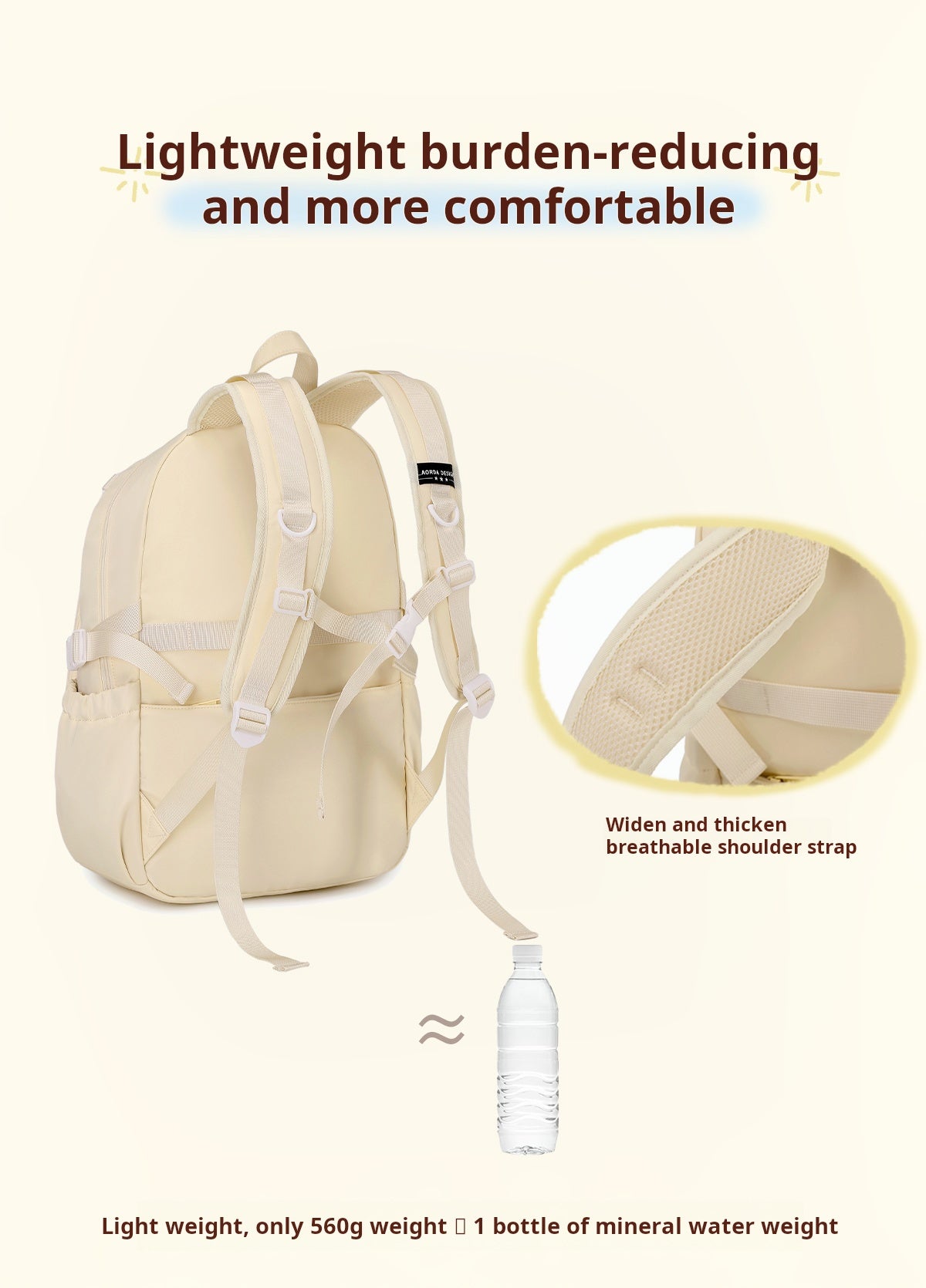 AORDA school bag backpack for school ita bag college large capacity suitable for plush tools