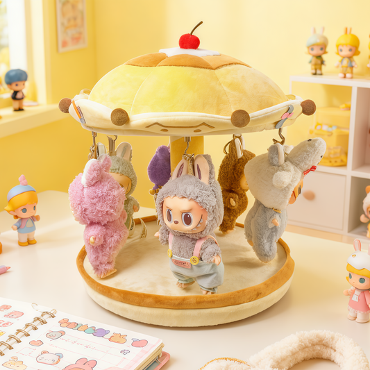 labubu旋转娃屋同款现货旋转木马旋转小屋棉花娃娃屋旋转毛绒娃屋